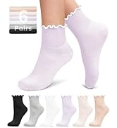 yeuG 6 Pairs Ruffle Socks Women Frilly Socks for Girl Cute Ankle Socks Colorful Cotton Lettuce Ed...