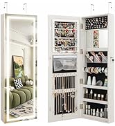 CHARMAID LED Mirror Jewelry Cabinet, 47.2'' Jewelry Armoire with Adjustable Lighted Full Length M...