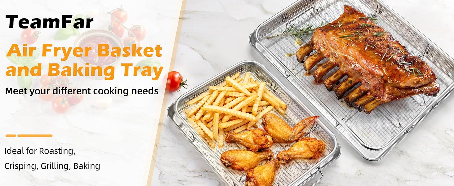 air fryer basket and tray are crafted from food grade stainless steel without any harmful coating