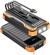 MINRISE Solar-Power-Bank-Charger, 40000mAh Portable Phone Charger Built in 4 Cables with USB C in...