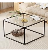 Coffee Table Glass, Minimalist Square Tables for Living Room, Modern Center Table for Office or S...