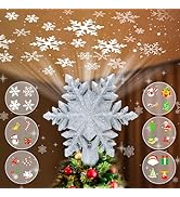 Christmas Tree Topper Projector Lights with 6 Projection Modes, Snowflake Christmas Tree Topper w...