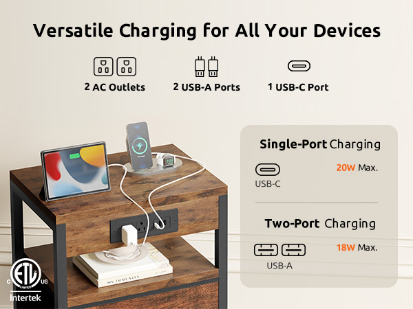 night stand with charger station