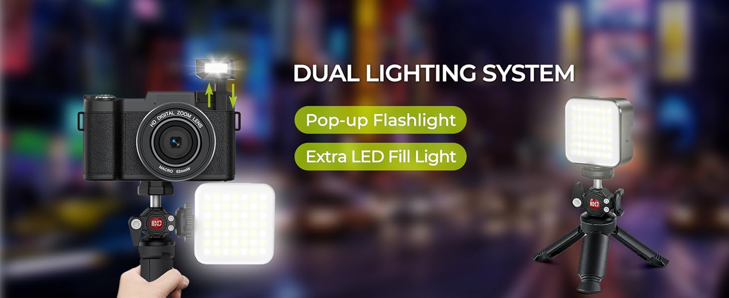digital camera point and shoot with selfie light