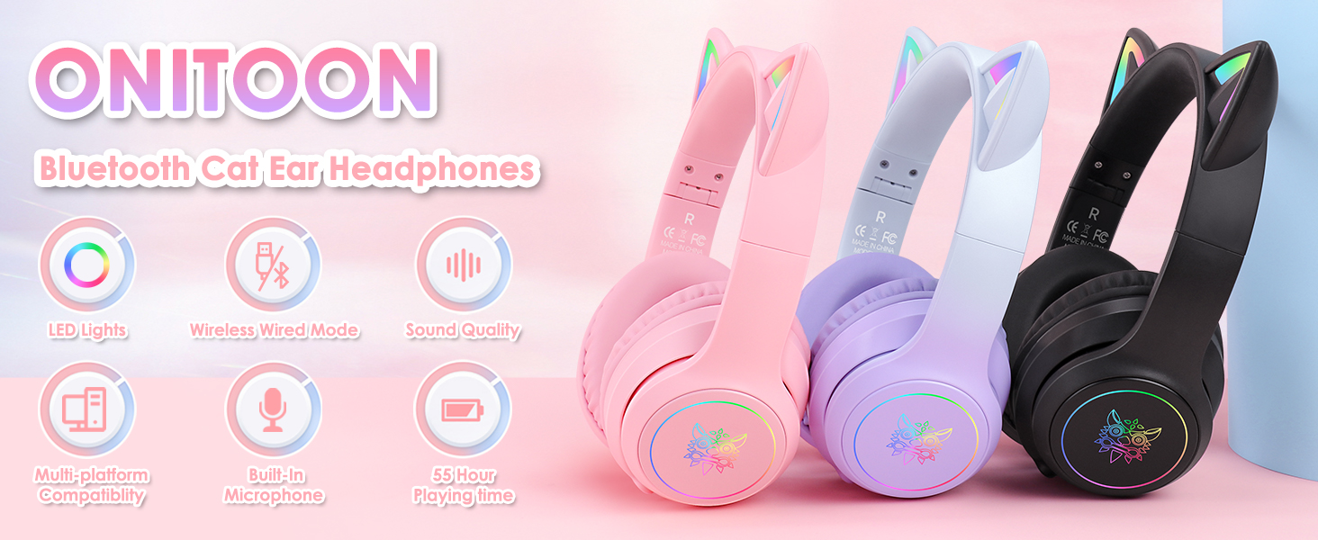 ONITOON B90 Cat Ear Bluetooth Headphone