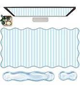 Scalloped Desk Mat with Gel Wrist Rest for Keyboard and Mouse Extended Cute Blue Mouse Pad XXL St...