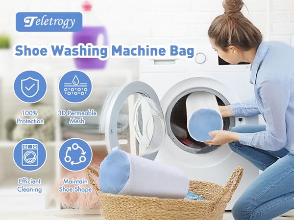 Shoe Washing Machine Bag w/Shoe Trees to Prevent Deformation