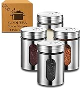 4-Piece Premium Stainless Steel Salt and Pepper Shakers Set – Adjustable Pour Holes Spice Dispens...