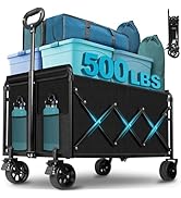 Collapsible Wagon Cart with Wheels Foldable: 500LBS Heavy Duty Folding Utility Wagon - Portable A...