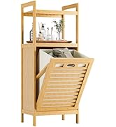 HITNET Tilt Out Laundry Hamper, Bamboo Laundry Storage Cabinet with 2-Tier Open Shelves and Remov...