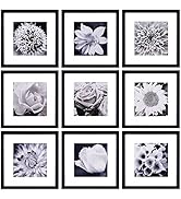 Yaetm 12x12 Picture Frames Black Set of 9, Square Photo Frame Displays 8x8 with Mat or 12x12 with...