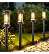 Solar Pathway Lights Outdoor, 8 Pack Solar Lights Outdoor, Glass &amp; Metal Solar Powered Outdoor Li...