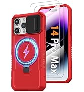Phone Case for iPhone 14 Pro Max, with Magnetic Ring Stand [2X Glass Screen Protector] [Compatibl...