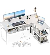 AODK 53 Inch L Shaped Computer Desk with Drawers, Corner Desk with Power Outlets &amp; Reversible Sto...