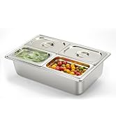 HECMAC Ice Chilled Condiment Serving Container (4 Pan), 2 Types of Lids, Drain Tray, 23 Gauge Ant...