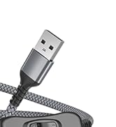 Close-up of USB connector with braided cable in metallic gray/silver finish against white background.