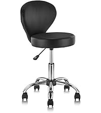 KLASIKA Low Back Rolling Stool PU Leather Vanity Stools, Adjustable Height Ergonomic Swivel Rolling ...