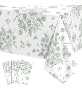 3 Pack Sage Green Floral Plastic Tablecloths, 54 X 108Inch Tea Party Tablecloth Disposable Vintag...