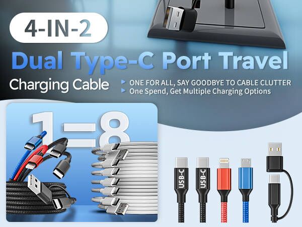Travel 4 in 2 Charging Cable with Dual Type-C Port
