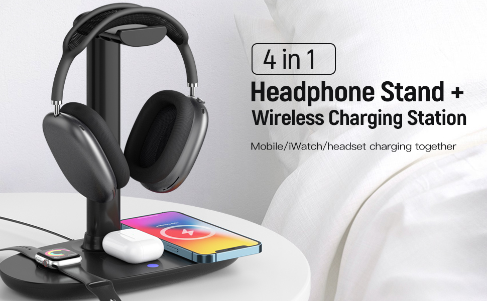 Headphone Stand with Wireless Charging Station