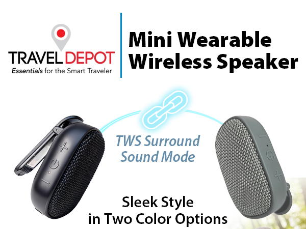 Clip On Speaker w/Microphone, BT 5.3 IPX5 Water Resistance
