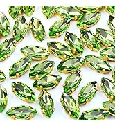 50Pcs Sew on Rhinestones 7x15 mm Flatback Glass Rhinestones Horse Eye Rhinestones with Gold Claw ...