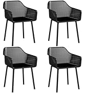 Giantex Black Dining Chairs Set of 4, Plastic Dining Room Chairs w/Breathable Mesh Backrest, Armr...