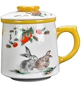 YURROAD 1set Ceramic Tea Cup 3 in 1 Porcelain Tea Mug with Infuser/Lid/Handle Large Bone Mug 0.11...