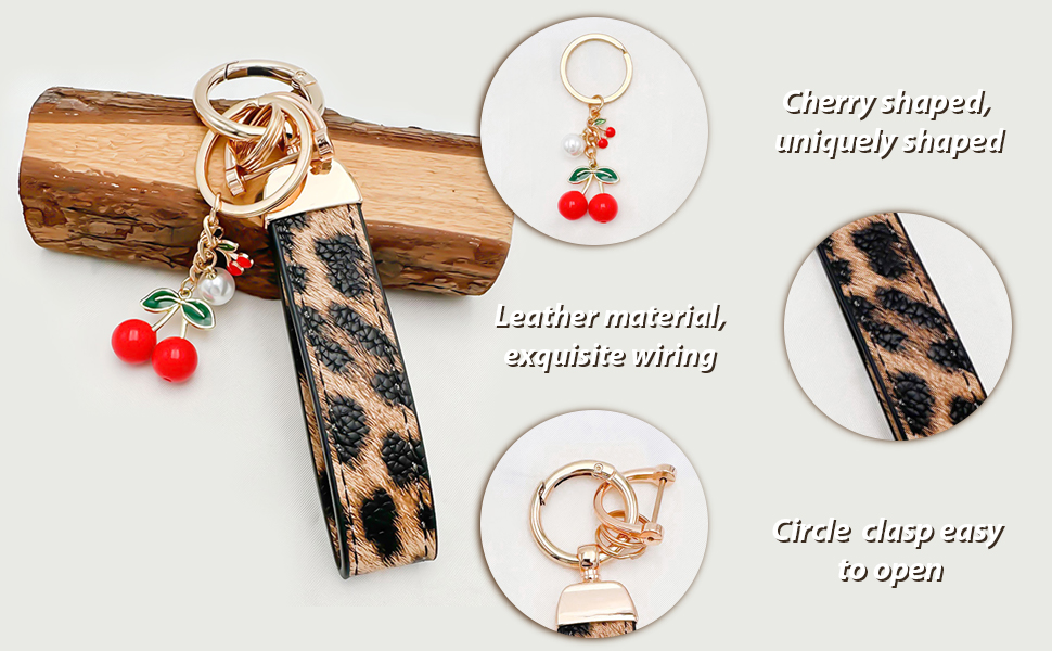 Leather Keychain Wristlet Cherry Charms Car Keychain 