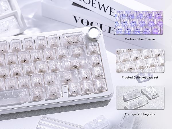 White Clear Translucent keycaps,Shine Throug Key caps,Side Print,Cherry Profile custom Keycaps