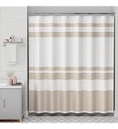 AmazerBath Shower Curtain, Washable Cloth Khaki Shower Curtain with 12 Shower Curtain Hooks, Fabr...