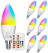 E12 LED Candelabra Light Bulbs 5W, Set of 6 Color Changing Candle Bulbs,Small Base B11 40W Incand...