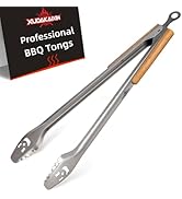 XUDAKAIXIN 25-Inch Very Long Stainless Steel BBQ Tongs with Ergonomic Acacia Wood Handle – Durabl...