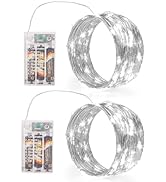 SINAMER White Fairy Lights Battery Operated, 2 Packs 5m 50LED Led Mini Twinkle Copper Wire Firefl...