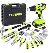 FASTPRO 177-Piece 20V Cordless Lithium-ion Drill Driver and Home Tool Set, Household Repairing To...