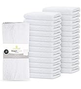 GOLD TEXTILES 24 Pack Economy White Washcloths Set (12x12 inches) - Cotton Blend Commercial Grade...
