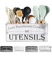 LIBODOUR Kitchen Utensil Holder,Farmhouse Wooden Utensil Holder For Kitchen Counter,Extra Large C...