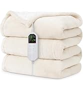 Electric Heated Blanket Twin 62" x 84", Soft Plush Flannel &amp; Sherpa Electric Blanket with 8 Heat ...