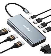 USB C Docking Station Dual Monitor Adapter, 8 in 1 Laptop Docking Station 3 Monitors Quadruple Di...