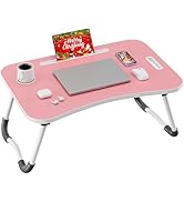 Frpufi Folding Lap Desk, 23.6 Inch Wood Laptop Bed Desk with Cup Holder, Portable Bed Table for W...