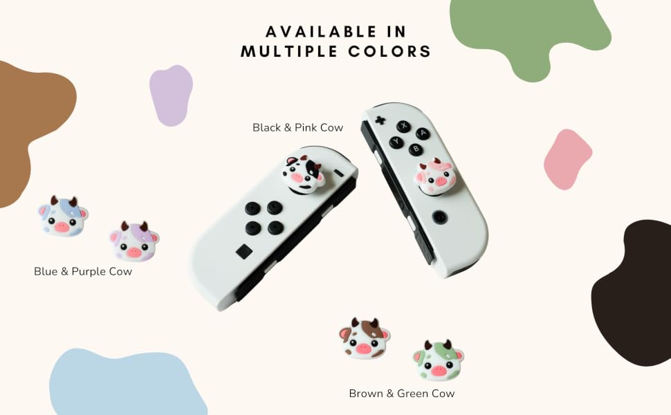 Available in multiple colors, black &amp; pink cow, blue &amp; purple cow, brown &amp; green cow thumb grips