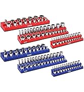 ARES 60058-6-Pack Set Metric and SAE Magnetic Socket Organizers -Blue and Red -1/4 in, 3/8 in, 1/...