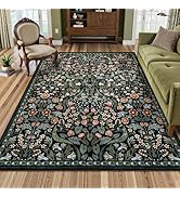 Lahome Floral 5x7 Rug for Living Room, Soft Washable Area Rugs for Bedroom, Botanical Thin Stain-...