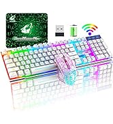 Wieless Gaming Keyboard and Mouse Combo Rainbow Backlight Quiet Ergonomic Mechanical Feeling Anti...
