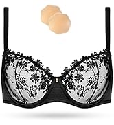 Wingslove Women's Sexy Lace Bra Demi Sheer Mesh Balconette See Through Bralette Unlined Underwire...