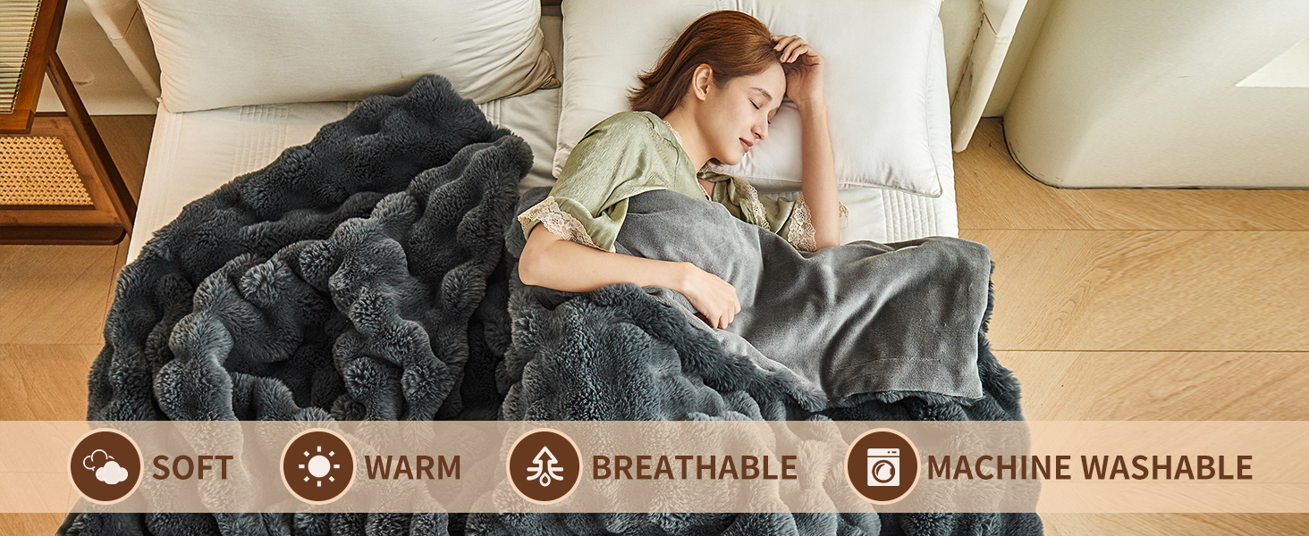 Faux Fur Rabbit Heated Blanket