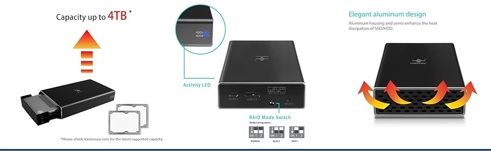 Dual bay, 2.5", SSD, HDD, SATA III, RAID, GX, USB 3.0, Aluminum, two drives, JBOD, RAID0, RAID1