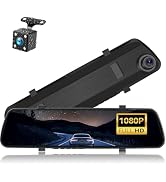 CAMECHO 4" Mirror Dash Cam 1080P Dual Lens Backup Camera, with Waterproof Rear View Cameras, Easy...