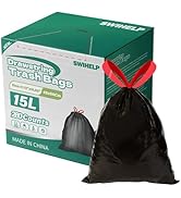 SWIHELP Drawstring Trash Bags 280 Counts 4 Gallon Garbage Bags 15 Liters Plastic Trash Can Liners...