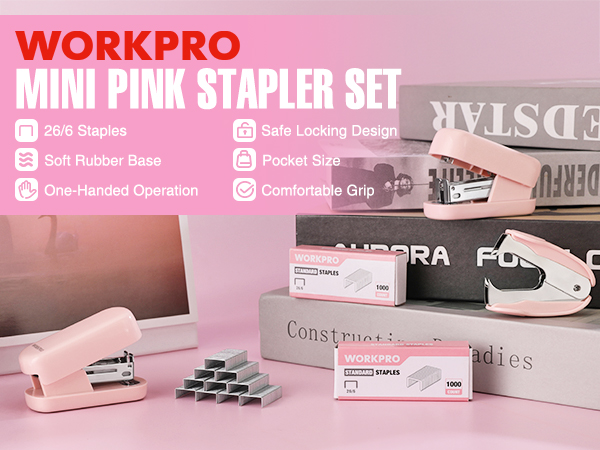 WORKPRO Mini Pink Stapler Set